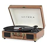 Victrola Journey Bluetooth Portable Suitcase Record Player – with Built-in Speakers, 3 Speed Vinyl Record Player, RCA Out, Headphone Jack (Brown)