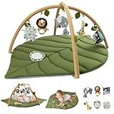 Blissful Diary Baby Play Gym & Activity Mat, Oversize Leaf Shaped Baby Play Mat w 6 Detachable Toys, Tummy Time Mat Promote Motor Skills & Sensory Development Mat, Newborn Infant Baby Essentials Gift