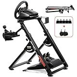 GTPLAYER Sim Racing Wheel Stand Simulator Cockpit Wheel Stand fit for Logitech G25 G27 G29 G920 G923 Thrustmaster T330TS Gaming Stand Wheel Pedals NOT Included, Deep Black With Cup Holder