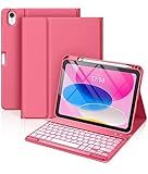 Hamile for iPad 11th 10th Generation Case with Keyboard - 7 Colors Backlit Wireless Detachable Folio Keyboard Cover with Pencil Holder for iPad 11-inch A16 2025 10th Gen 10.9 Inch 2022 (Pink)