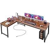 Huuger 63 Inch L Shaped Desk with Power Outlets and USB-C Port, 0.95 Inch Thicker Desktop, Reversible Computer Desk, Larger Office Corner Gaming Desk, Metal Frame, for Home Office, Study, Rustic Brown
