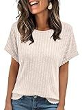 AUTOMET Women Shirts Fall Sweaters Regular Fit Short Sleeve Tunic Tops 2025 Dressy Casual Business Blouses Apricot L