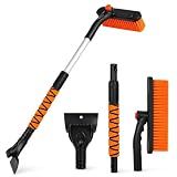 Poemmoon 33" Snow Brush and Ice Scraper for Car Windshield, Extendable & 360° Pivoting Brush Head, Detachable Snow Scrapers with Ergonomic Foam Grip for Cars, Trucks, Suvs (Heavy Duty ABS, PVC Brush)