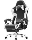 Dowinx Ergonomic Gaming Chair with Footrest, Heavy Duty 330lbs Office Chair, Massage Lumbar Support, Adjustable Height & Headrest Pillow, Comfortable for Back Pain Relief Streaming Long Gaming White