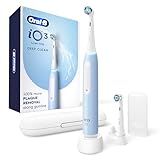 Oral-B Rechargeable Electric Toothbrush, iO3 Limited Deep Clean, 3 Cleaning Modes, Visual Pressure Sensor to Protect Gums, 2 Brush Heads, Travel Case, ICY Blue