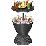 EFU Cooler Table, 8 Gallon Cooler Bar Table, Adjustable Height Multi-Functional Outdoor Cool Bar for Drinks Beer & Wine, with Drain Plug, Patio Furniture for Backyard, Pool, BBQ & Parties (Black)