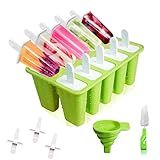 Meajore Popsicle Molds 10 Cavities BPA Free Silicone Popsicle Molds, Reusable Popcicale Mould Silicone for Kids, Ice Pop Molds Silicone Popsicle Maker Homemade Ice Cream Mold (Forest Green)