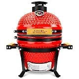 Upgraded 13 inch Ceramic Kamado Grill with Waterproof Air Vent Cap | Portable Tabletop Charcoal BBQ Grill Smoker for Outdoor Cooking, Patio, Camping | Red