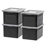 IRIS USA File Box, Plastic File Organizer with Lids for Letter/Legal File, Portable Document Box For Moving, Storage Bin with Durable and Secure Lid, Stackable Nestable BPA-Free, Black 35 Qt. 4 Pack