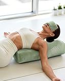 3 in 1 Yoga Bolster Pillow Set for Relaxation & Meditation, Premium Rectangular Velvet Cushion with Carrying Bag & Weighted Lavender Eye Pillow, Supportive Foam for Back Support & Stretching (Sage Green)