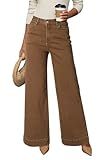 Dokotoo Women's Casual High Waisted Jeans for Women Baggy Wide Leg Loose Stretch Denim Pants Brown Size 10