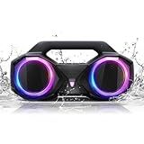 Bluetooth Speaker 80W(Peak)Loud with Bass, 20H Playtime, IPX7 Waterproof, RGB Lights, TWS, Large Portable Wireless Speakers for Outdoor, Home, Party, Pool, Beach, Tailgating, Gym, Work, Gifts (Black)