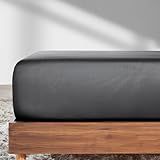 California Design Den Queen Fitted Sheet Only, Soft 100% Cotton Sateen, Deep Pocket, Durable All-Around Elastic, Head/Foot Side Indicators, Queen Size Fitted Sheet - Dark Grey (Black Tone)