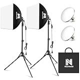 Softbox Lighting Kit, NiceVeedi 2-Pack 16'' x 16'' Softbox Photography Lighting Kit with 63” Tripod Stand & 5400K 450W Equivalent LED Bulb, Continuous Lighting for Photography/Video Record