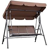 Yaheetech 3-Seat Patio Swing Chair w/Texteline Fabric Ez Setup, Dark Brown