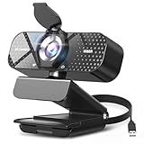 TRAUSI 1080P HD Webcam with Microphone, Noise Cancellation, Privacy Cover, Wide-Angle Lens, Auto Light Correction, Plug & Play USB Webcam for Laptop, Desktop, PC, Mac, Zoom, Skype, Streaming Black