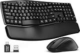Wireless Keyboard and Mouse Combo, SABLUTE MA41 30dB Quiet Ergonomic Wave Keyboard Set with Soft Leather Palm Rest, Dual-System Switch for Windows/Mac, Ideal for Business Teams Home Office