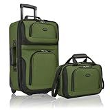 U.S. Traveler Rio Lightweight Softside Rolling Carry-on Suitcase, 2-Wheel Set, Green