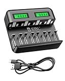 EBL LCD 8 Bay Battery Charger, AA AAA C D Rechargeable Battery Charger for Rechargeable Batteries Ni-MH AA AAA C D Batteries with 2A USB Port, Type C Input