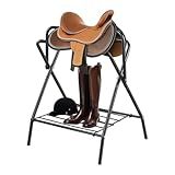 VEVOR Folding Saddle Rack, Freestanding Horse Saddle Stand, Portable Horse Blanket Holder, Heavy Duty Steel Saddle Rack for English & Western Saddles, Tack Storage, 28 x 19 x 37.5 in, Black