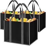 SpaceWhisper Reusable Grocery Bags with Long Handles [3 Pack] - Multipurpose Shopping Bags for Groceries, Foldable Grocery Totes Resist Water & Stains for Kitchen, Car Trunk, Picnic (Black)