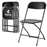 DUMOS 4 Pack Black Plastic Folding Chair, Indoor Outdoor Portable Stackable Commercial Seat with Steel Frame 330lb Capacity for Events Office Wedding Party Picnic Kitchen Dining