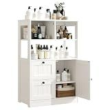 GRUSIGN Bathroom Storage Cabinet with Door and Drawers, Small Freestanding Bathroom Cabinet Organizer, Farmhouse Wooden Cupboard with Adjustable Shelves for Kitchen, Living Room, White