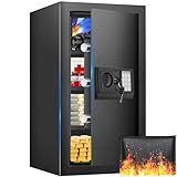 4.4 Cuft Safe Box, Home Safe with Fireproof Waterproof Bag, Anti-Theft Digital Security Lock Box with Smart Alert System, Removable Shelf, Mute Function, Personal Document Safes for Money Jewelry