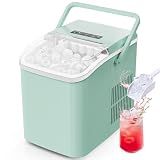 Sweetcrispy Countertop Ice Maker with Scoop, Basket and Handle, Portable Ice Machine 9 Cubes Ready in 6 Mins, 26.5lbs in 24Hrs, 2 Sizes for Home Kitchen Office Bar Party, Green