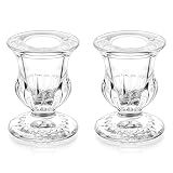 Romadedi Glass Taper Candle Holders - Clear Small Candlestick Holder Bulk, Thicker Glass Candle Sticks Set for Wedding Christmas Party Dining Table Table Centerpiece Decor, 2Pcs