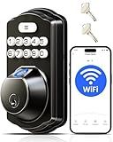 Veise VE012W Built-in WiFi Fingerprint Smart Lock, App Remote Control, No Hub Needed, Keyless Entry, Front Door Smart Deadbolt, Digital Keypad, Auto Lock, IP55 Waterproof, BHMA Grade 3, Matte Black
