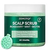 Scalp Scrub, Rosemary & Mint Oil & Biotin Scalp Exfoliator Scrub Shampoo with Silicone Cleansing Massager, Hair Treatment for Itchy Scalp, Dandruff & Buildup Removal & Thick and Strong Hair Growth