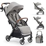 Babideal Travel Stroller, Overhead-Friendly Compact Baby Stroller(Newborn to 50lbs), Self-Folding Toddler Pushchair for Travel, Full-Reclining Seat, Cup Holder Included