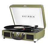 Victrola Journey Bluetooth Portable Suitcase Record Player – with Built-in Speakers, 3 Speed Vinyl Record Player, RCA Out, Headphone Jack (Green Olive)