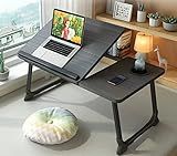 Laptop Desk for Bed Couch,Lap Desk for Laptop,Portable Laptop Stand for Desk,Small Adjustable Laptop Desk,Foldable Bed Table for Laptops and Writing, Bed Tray Table with Cup Holder(Black)