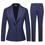 TRONSTORE Women's Business Suits for Work Professional 2 Piece Slim Fit Outfits for Women-Navy-L