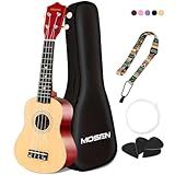 MOSEN 21" Ukulele for Beginners, Soprano Ukuleles Beginner Kit, Mini Guitar Travel Bundle with Gig Bag Strap Picks Nylon Strings Solid Wood Uke Gift (Natural Wood)