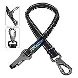 Dog Seat Belt 3-in-1 Car Harness for Dogs Adjustable Safety Seatbelt for Car Nylon Reflective Bungee Fabric Dog Car Harness with Clip Hook Latch & Buckle, Swivel Zinc Alloy Carabiner (Black)