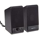 Amazon Basics USB-Powered Computer Speakers with Volume Control for Desktop or Laptop PC, Compact Size, Headphone Jack, Portable, Plug-N-Play, Black