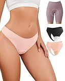 EclatBling Seamless Workout Thongs for Women - No Show Womens Underwear with Wide Gusset Invisible Panties Nude&Black 2 Pack