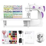 KPCB Tech Sewing Machine for Beginners [Full Set] with Finger Guard and Fabric Bundles - Mini Sewing Machine with Sewing Kits, Foot Pedal, US Adapter and Extension Table