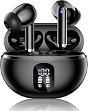 Wireless Earbuds, Bluetooth 5.4 Ear Buds Bass Stereo, Headphones with Noise Cancelling Mic, LED Display in Ear Earphones Clear Calls, IP7 Waterproof Bluetooth Earbuds for Phone/Android/iPad, Black