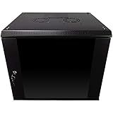 NavePoint 9U Server Rack Enclosure with Glass Door, Cooling Fan, Locks, & Removable Side Panels - 9U Wall Mount Network Cabinet 19 Inch Rack 17.7 Inches Deep