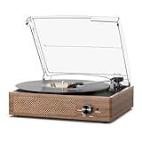 Record Player for Vinyl with 2 Build-in Speakers LP Vinyl Players Belt-Driven Vintage Turntables 3 Speed 3 Size, Wireless Bluetooth Playback, AUX-in,RCA Out, Headphone, Auto Stop Wood