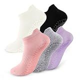 kepiibi 5 Pairs Pilates Socks with Grips for Women Non Slip Grip Yoga Crew Socks for Barre Hospital Barefoot Workout Dance Ballet