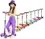 Lifemaster Kids Scooter – Children and Toddler 3 Wheel Kick Scooter – LED Wheel Lights Illuminate When Rolling– Adjustable Handlebar – Indoor and Outdoor Purple