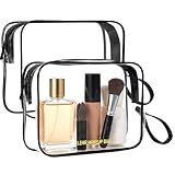 Icramsy Clear Makeup Bag,2 Pack TSA Approved Toiletry Bag Travel Toiletry Bag Hanging Makeup Cosmetic bag for Women Men (Black).