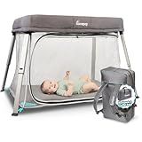 Hiccapop TravelPod Portable Crib for Baby, Lightweight, Foldable Travel Crib for Baby and Toddlers with Zippered Door, Waterproof Base & Carry Bag