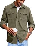 COOFANDY Mens Button up Shirts Long Sleeve Shacket Casual Lightweight Jackets Fall Overshirts with Flap Pockets Dark Green