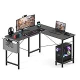 OLIXIS L Shaped Desk, 50-Inch Office Computer Gaming Desks Corner PC Table with Side Bag and Reversible Shelf for Home Work Study Writing Black